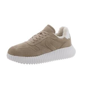 Steve Madden Womens Shereen-Fur Lined Sneakers US 8 M EU 38 Taupe Grey Suede NIB